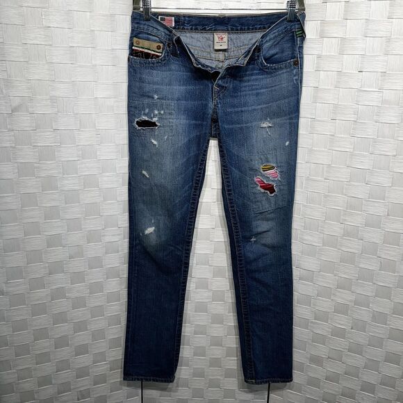 True Religion Womens Y2k Vintage Brianna Patchwork Aztec Button Fly Jean Size 26 - Picture 6 of 13